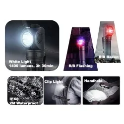 Lampe angle droit multifonctions rouge/bleu Nextorch P10